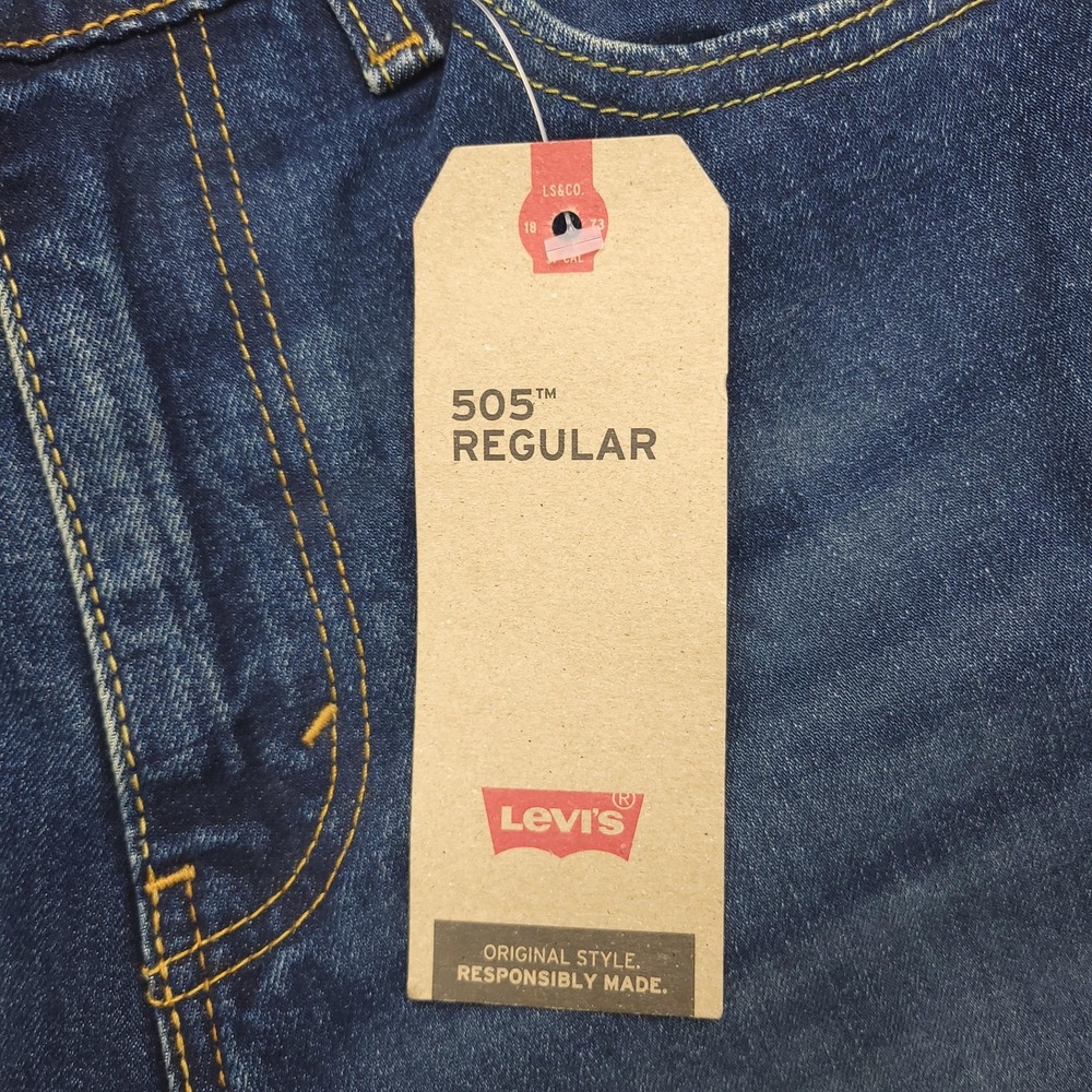 Levis 505‎ Regular Jeans Mens 30x32 Blue Stretch Denim Straight Leg Pants NEW - Picture 6 of 10